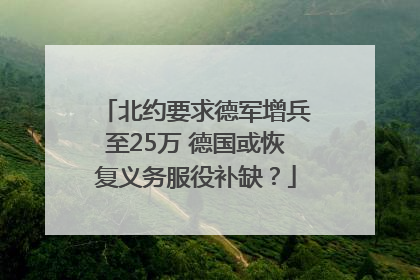 北约要求德军增兵至25万 德国或恢复义务服役补缺？
